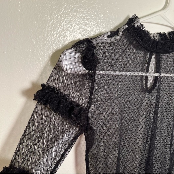 Forever 21 Sheer Blouse Long Sleeve Black - Picture 7 of 11